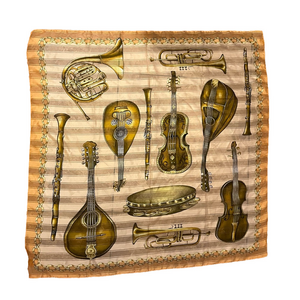 🆕 Careta Musical Instrument Scarf | Beige & Gold Chain Border | 100% Polyester